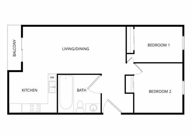 Floor plan for 2 beds, 1 bath, 800 sqft