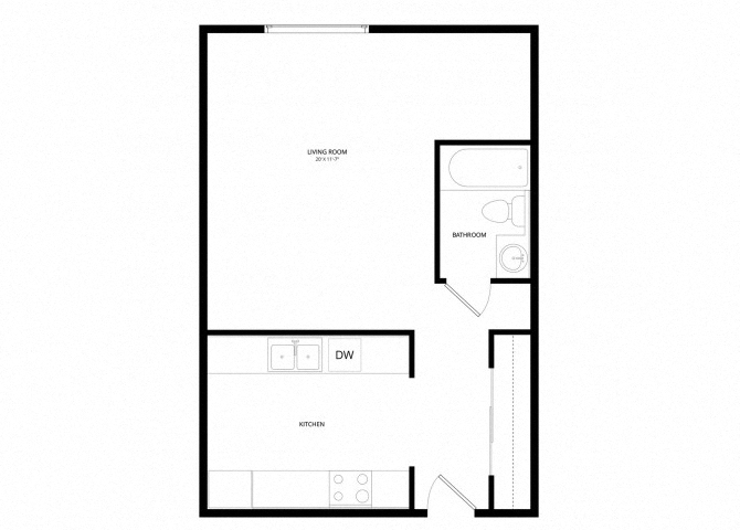Floor plan for studio, 1 bath, 506 sqft