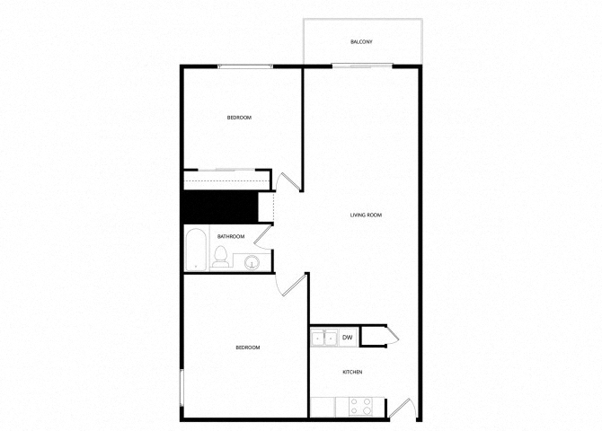Floor plan for 2 beds, 1 bath, 746 sqft