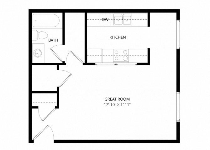 Floor plan for studio, 1 bath, 460 sqft