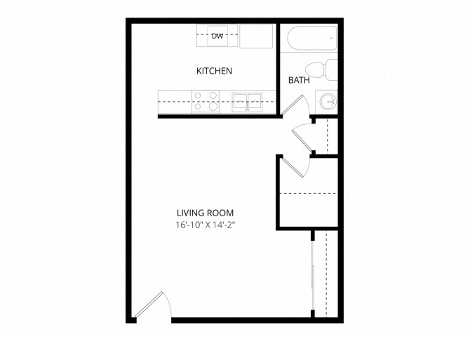Floor plan for studio, 1 bath, 450 sqft
