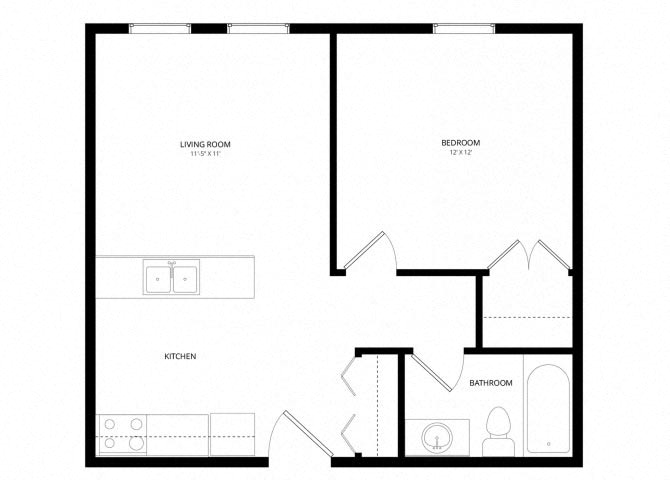 Floor plan for 1 bed, 1 bath, 550 sqft