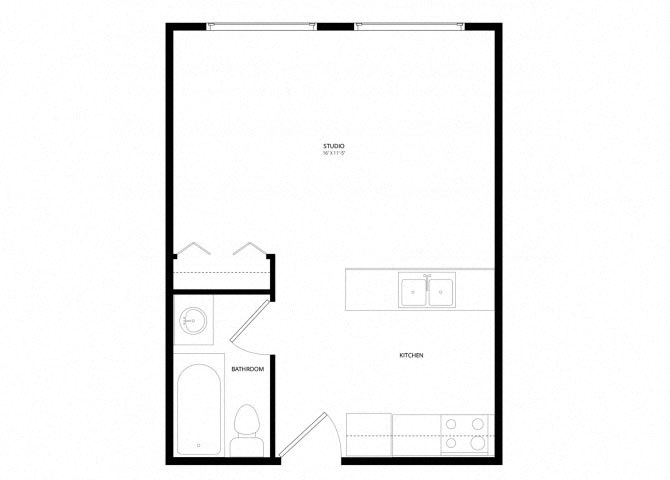 Floor plan for studio, 1 bath, 420 sqft