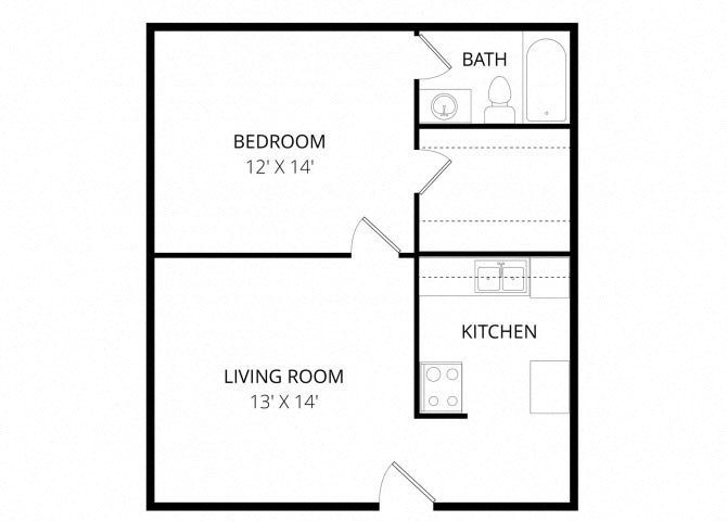 Floor plan for 1 bed, 1 bath, 550 sqft