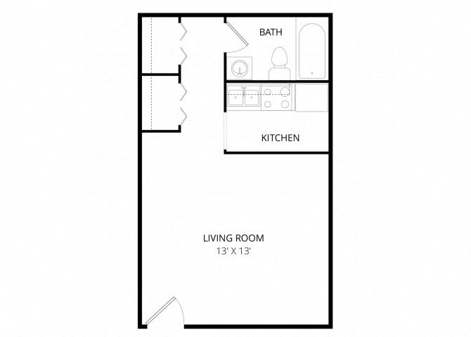 Floor plan for studio, 1 bath, 425 sqft