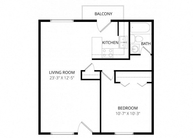 Floor plan for 1 bed, 1 bath, 550 sqft