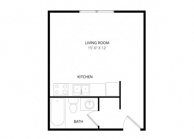 Floor plan for studio, 1 bath, 350 sqft