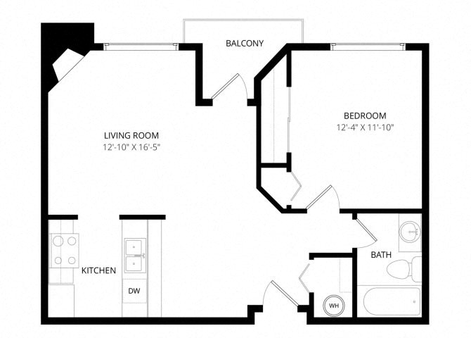 Floor plan for 1 bed, 1 bath, 540 sqft
