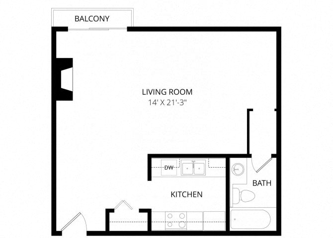 Floor plan for studio, 1 bath, 530 sqft