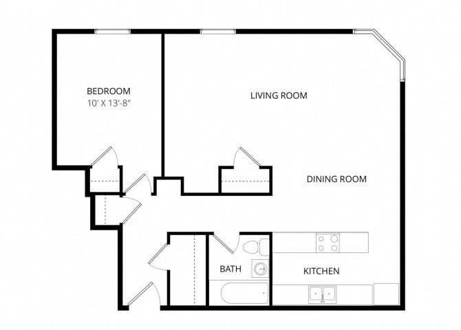 Floor plan for 1 bed, 1 bath, 566 sqft