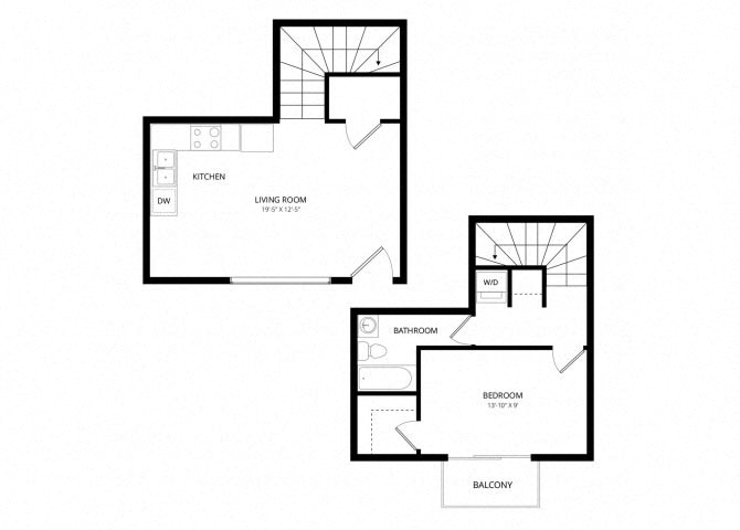 Floor plan for 1 bed, 1 bath, 680 sqft