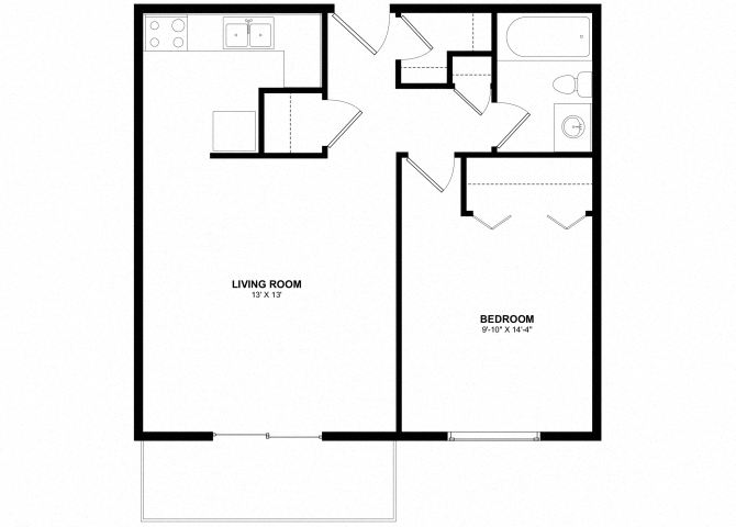 Floor plan for 1 bed, 1 bath, 650 sqft