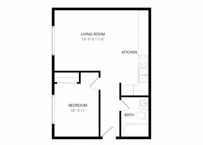 Floor plan for 1 bed, 1 bath, 548 sqft