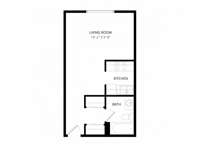 Floor plan for studio, 1 bath, 348 sqft