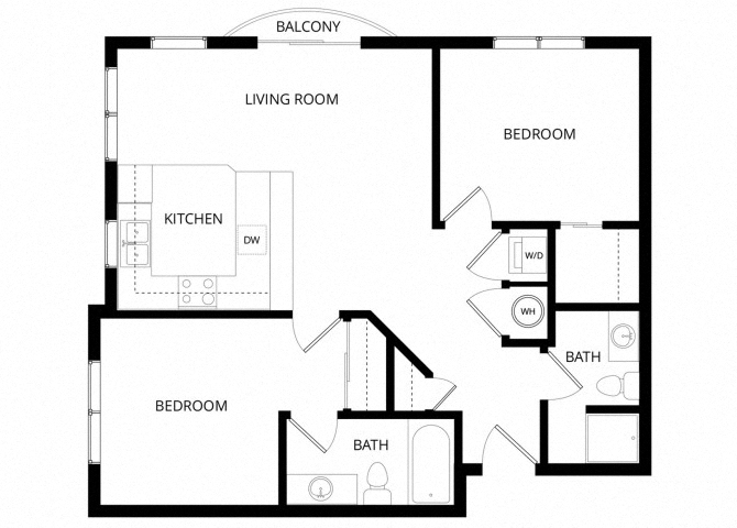 Floor plan for 2 beds, 2 baths, 841 sqft