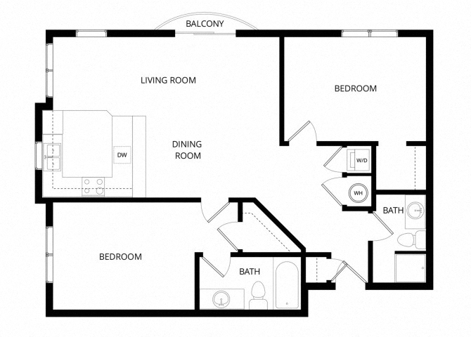 Floor plan for 2 beds, 2 baths, 1015 sqft