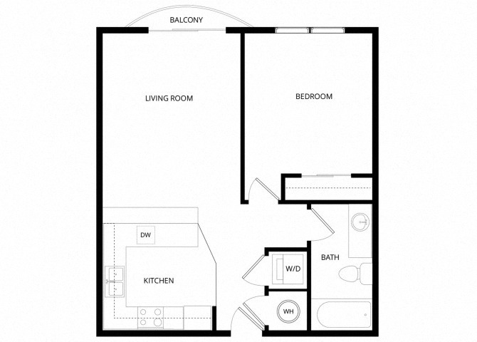 Floor plan for 1 bed, 1 bath, 550 sqft
