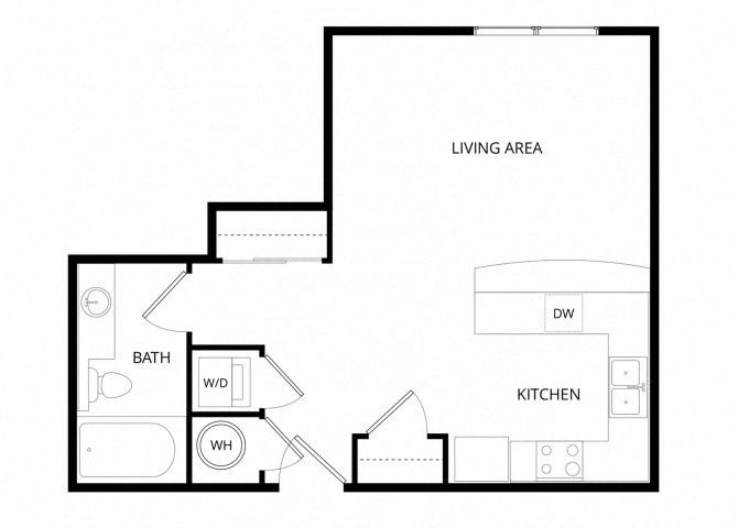 Floor plan for studio, 1 bath, 498 sqft