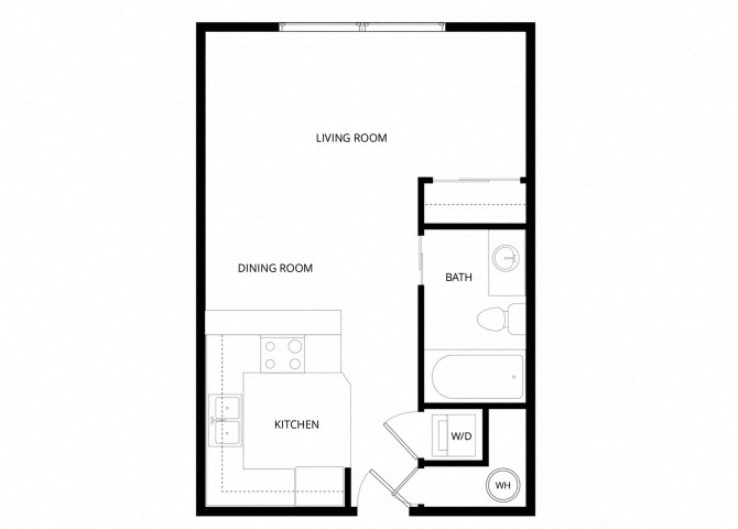 Floor plan for studio, 1 bath, 425 sqft