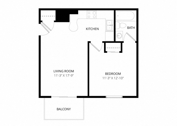 Floor plan for 1 bed, 1 bath, 445 sqft