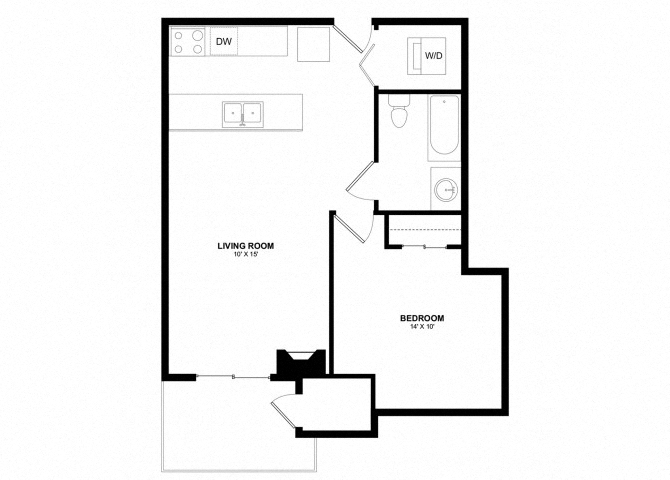 Floor plan for 1 bed, 1 bath, 545 sqft