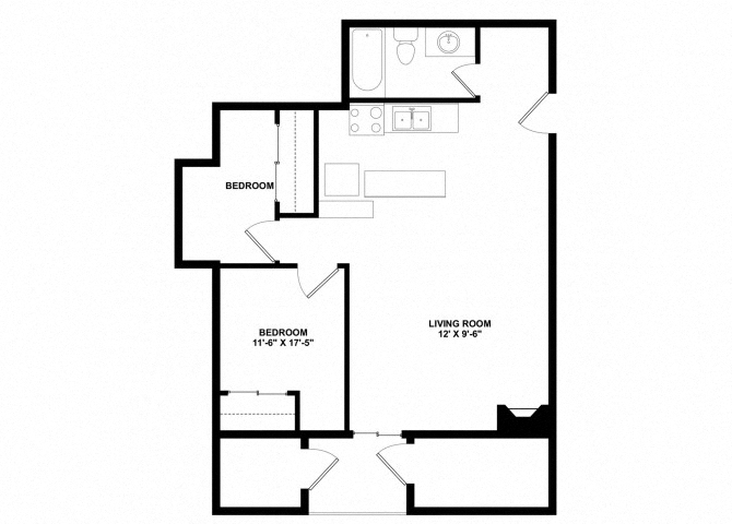 Floor plan for 2 beds, 1 bath, 525 sqft