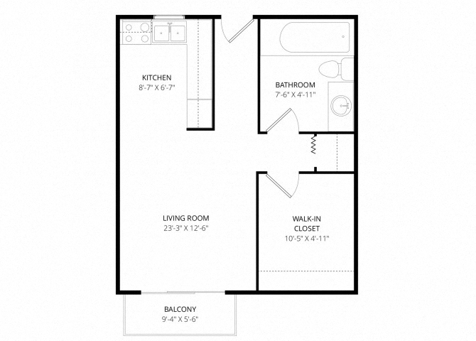 Floor plan for studio, 1 bath, 350 sqft