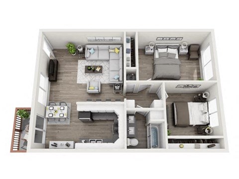 Floor plan for 2 beds, 1 bath, 830 sqft