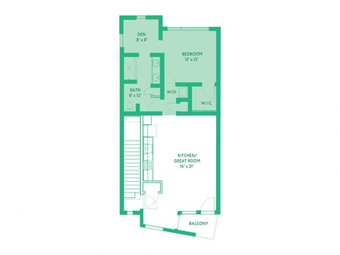 Floor plan for 1 bed, 1 bath, 875 sqft