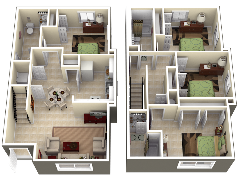 Floor plan for 4 beds, 3 baths, 1446 sqft