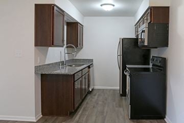 Fond Du Lac apartment for rent - a kitchen with a black refrigerator and a sink and