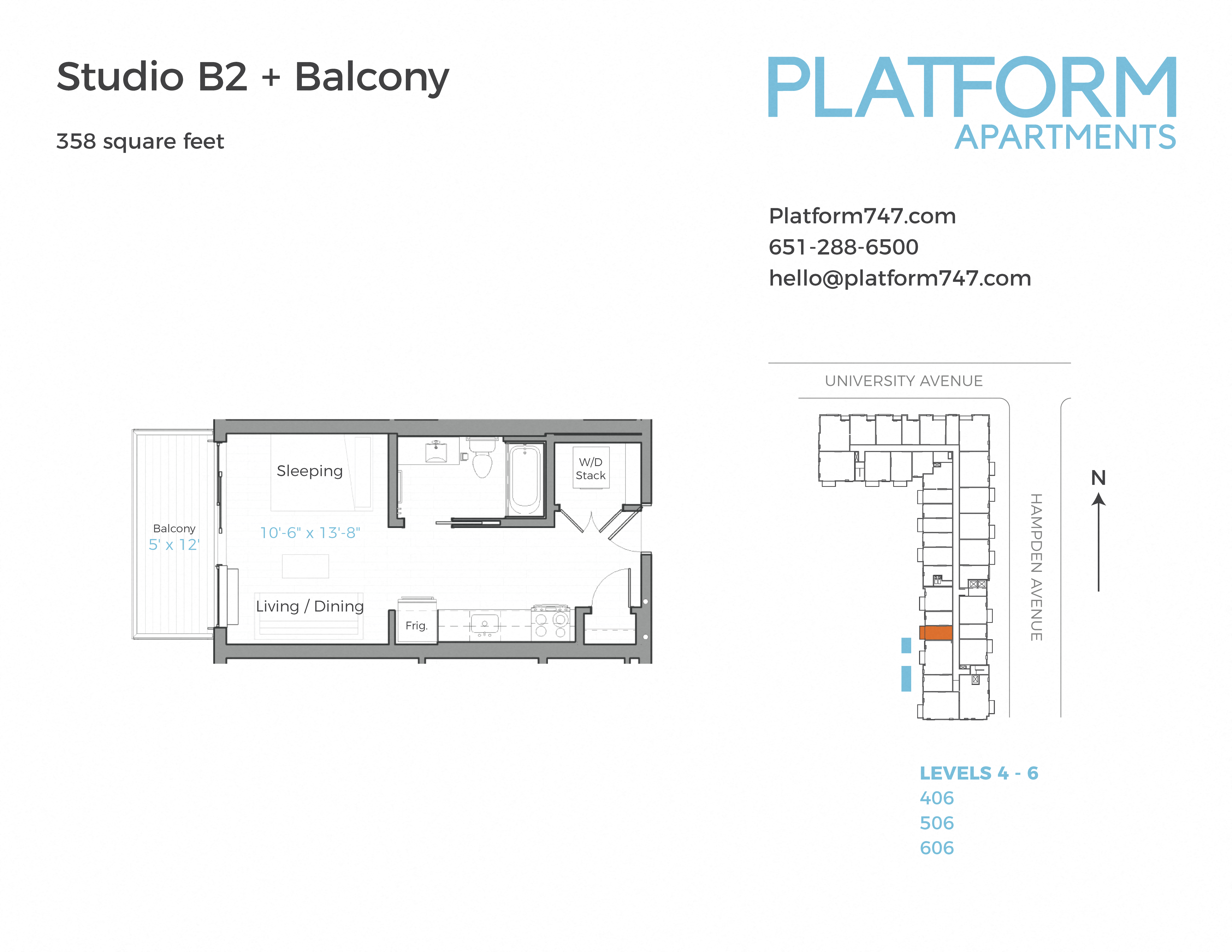 Floor plan for studio, 1 bath, 358 sqft