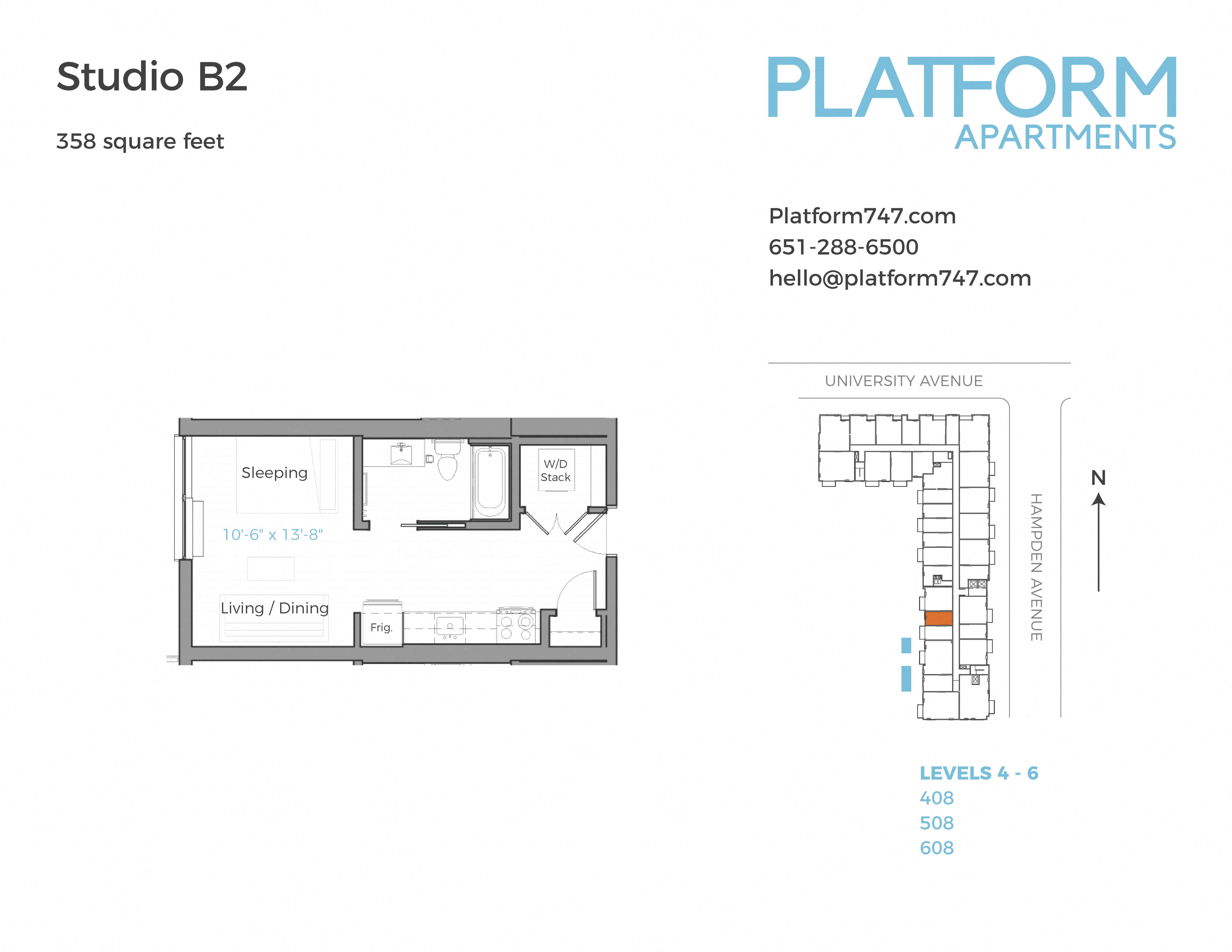 Floor plan for studio, 1 bath, 358 sqft