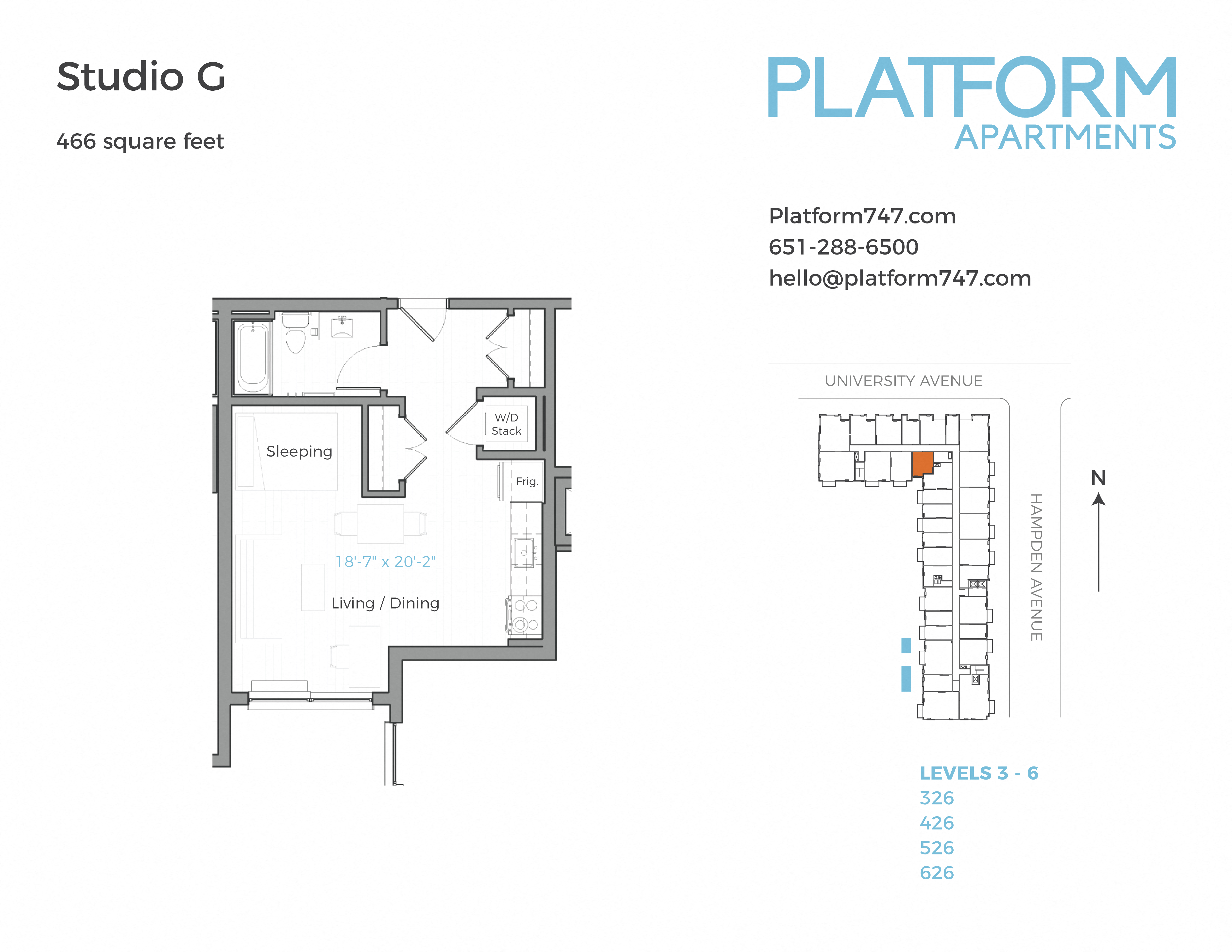 Floor plan for studio, 1 bath, 466 sqft