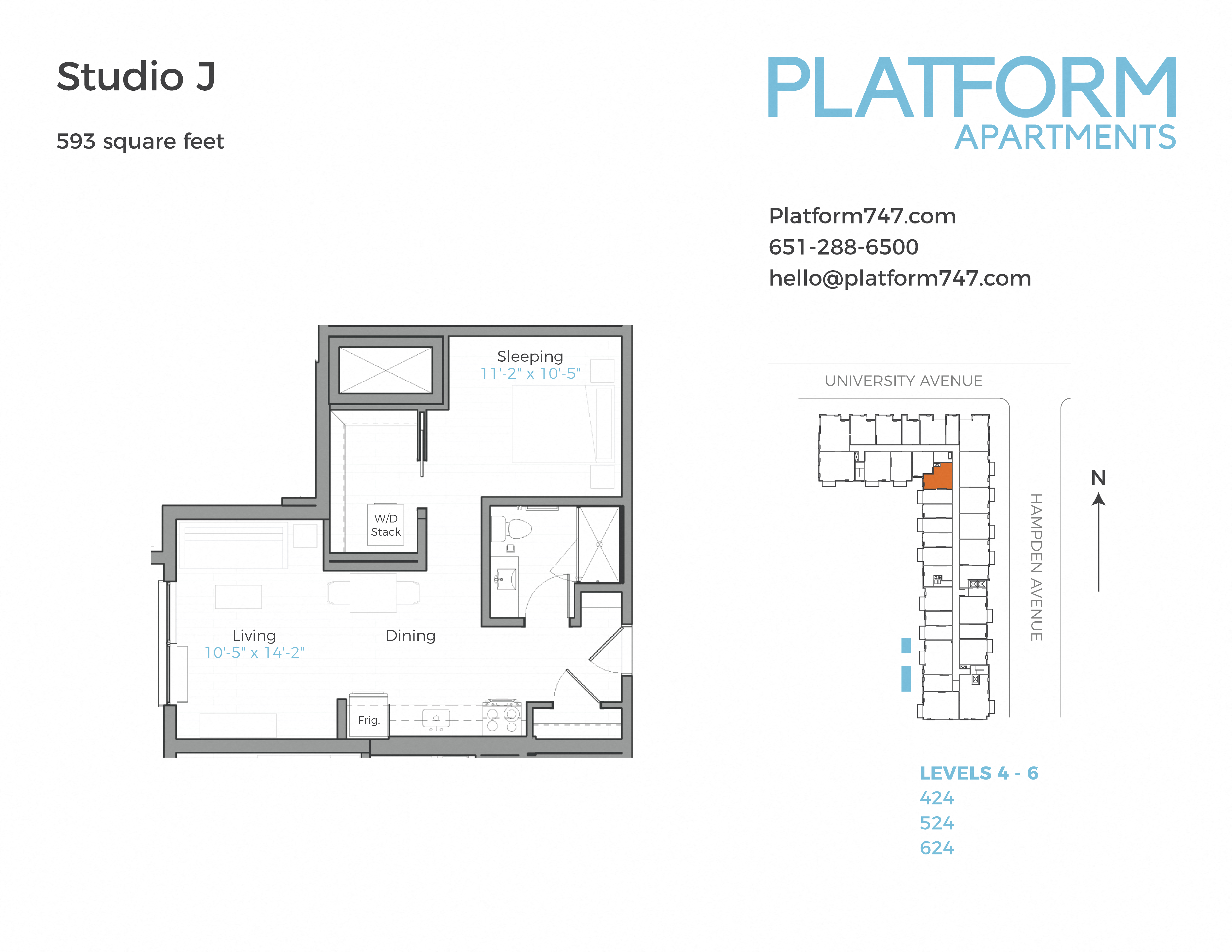Floor plan for studio, 1 bath, 593 sqft