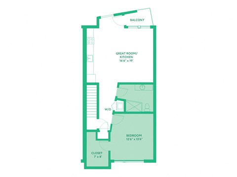 Floor plan for 1 bed, 1 bath, 875 sqft