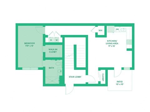 Floor plan for 1 bed, 1 bath, 875 sqft