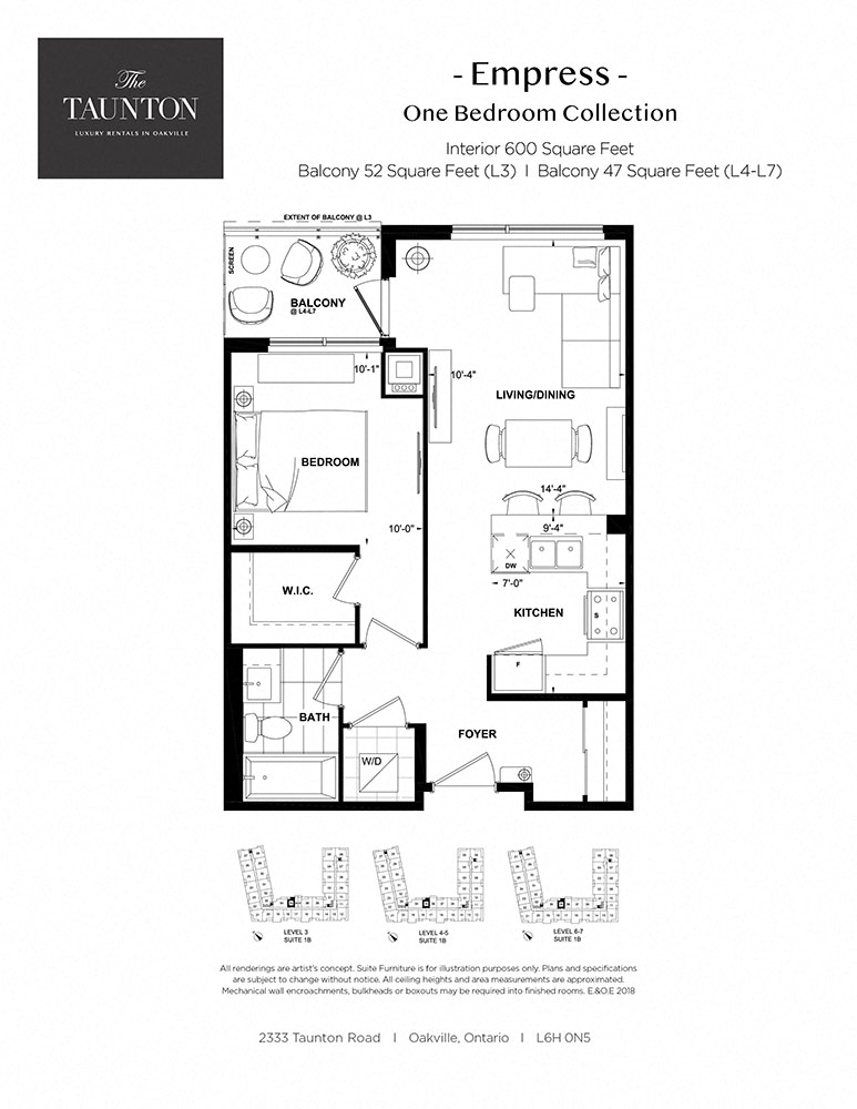 Floor plan for 1 bed, 1 bath, 600 sqft