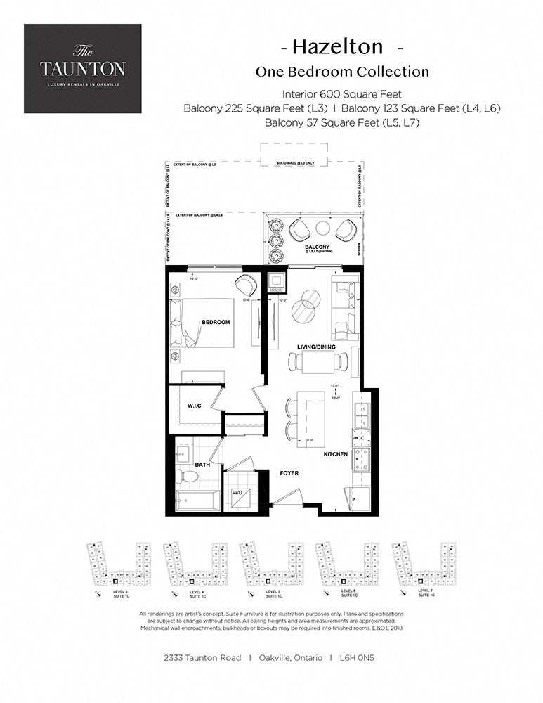 Floor plan for 1 bed, 1 bath, 600 sqft