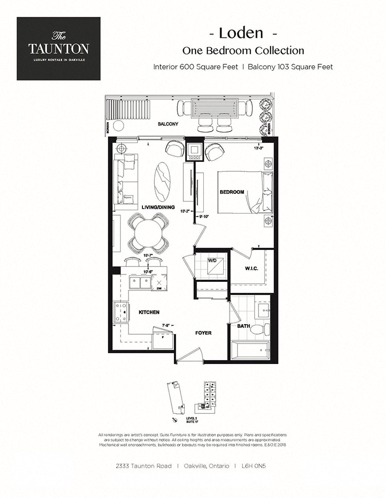 Floor plan for 1 bed, 1 bath, 600 sqft