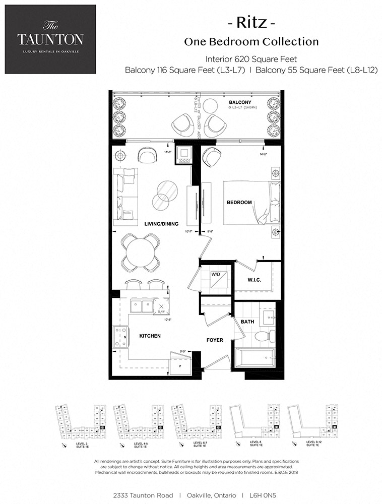 Floor plan for 1 bed, 1 bath, 620 sqft