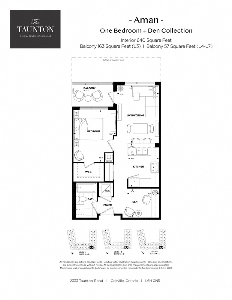 Floor plan for 1 bed, 1 bath, 640 sqft