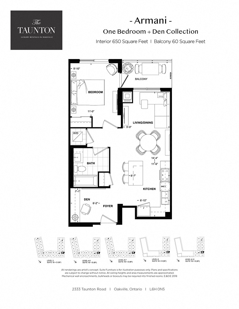 Floor plan for 1 bed, 1 bath, 650 sqft