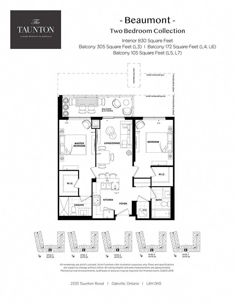 Floor plan for 2 beds, 2 baths, 830 sqft