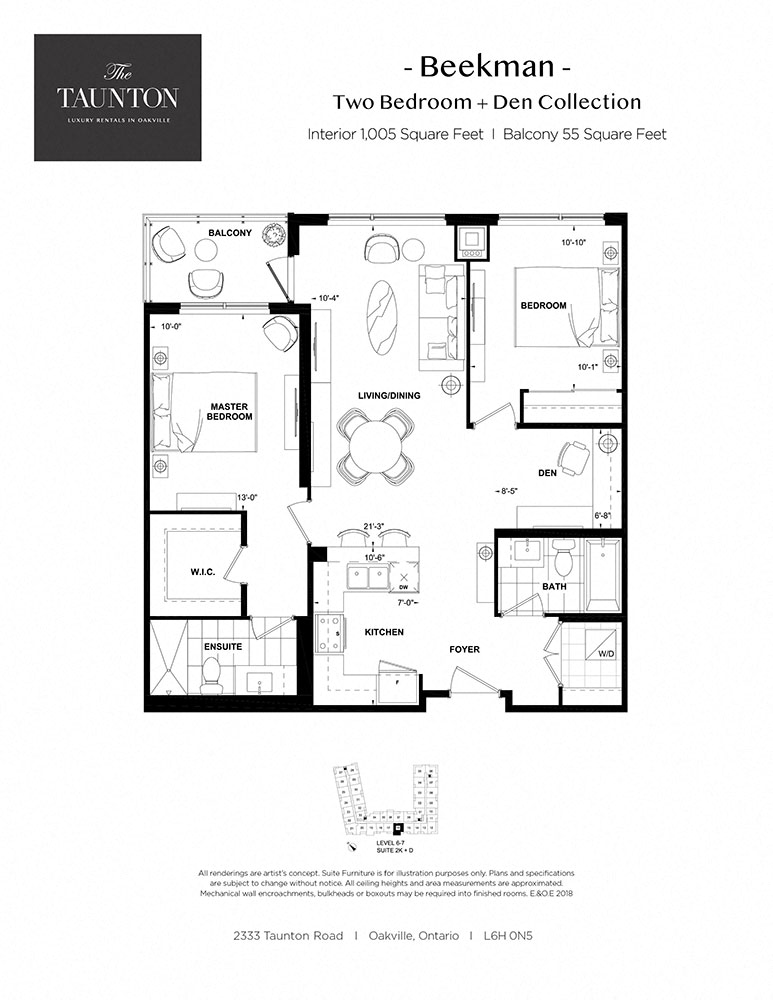 Floor plan for 2 beds, 2 baths, 1005 sqft
