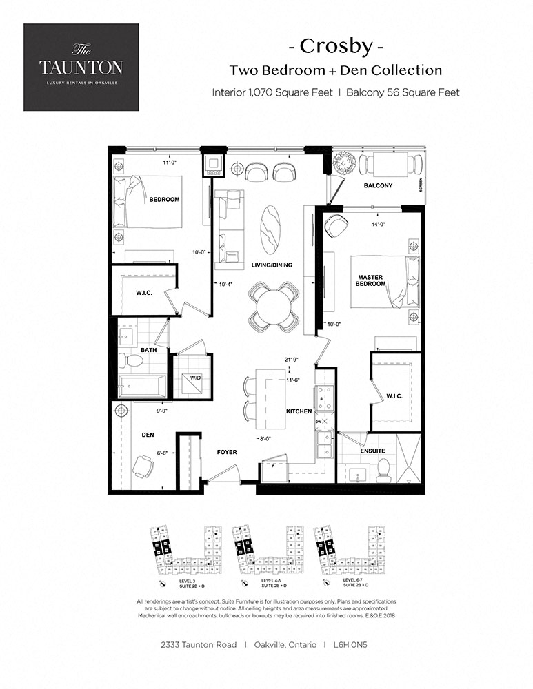 Floor plan for 2 beds, 2 baths, 1070 sqft