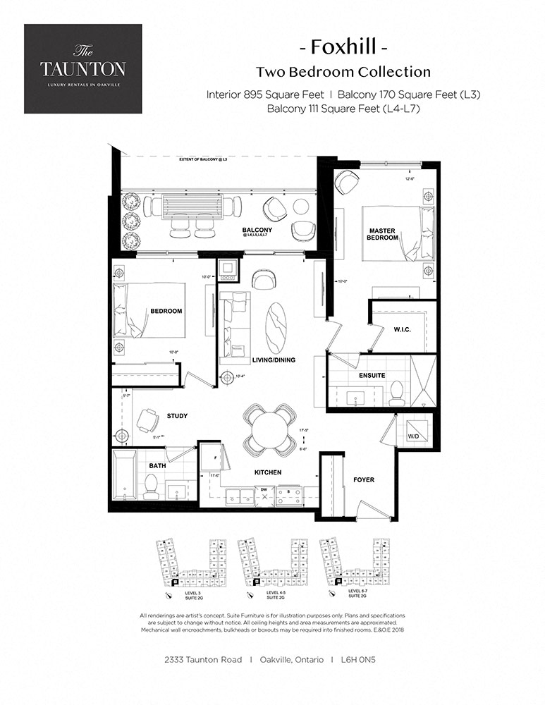 Floor plan for 2 beds, 2 baths, 895 sqft