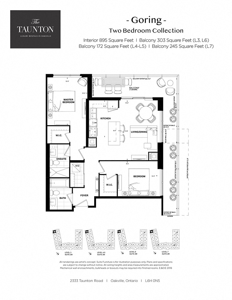 Floor plan for 2 beds, 2 baths, 895 sqft