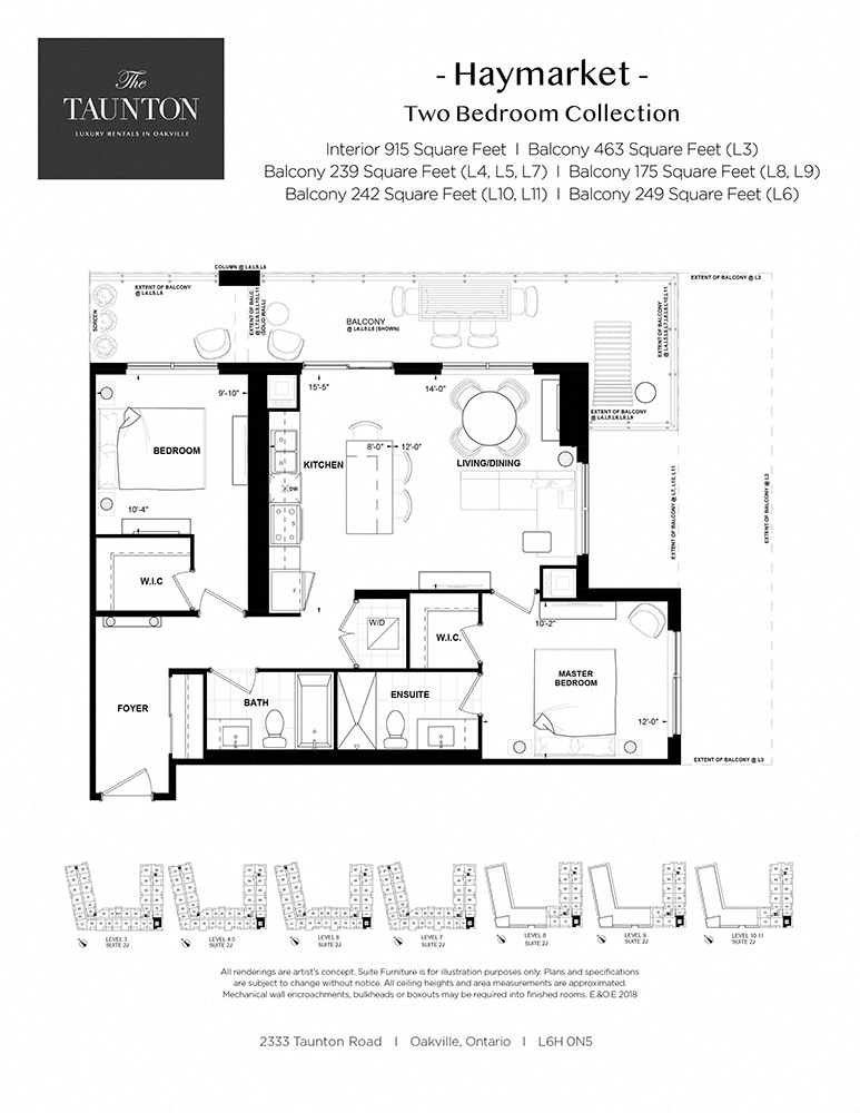 Floor plan for 2 beds, 2 baths, 915 sqft