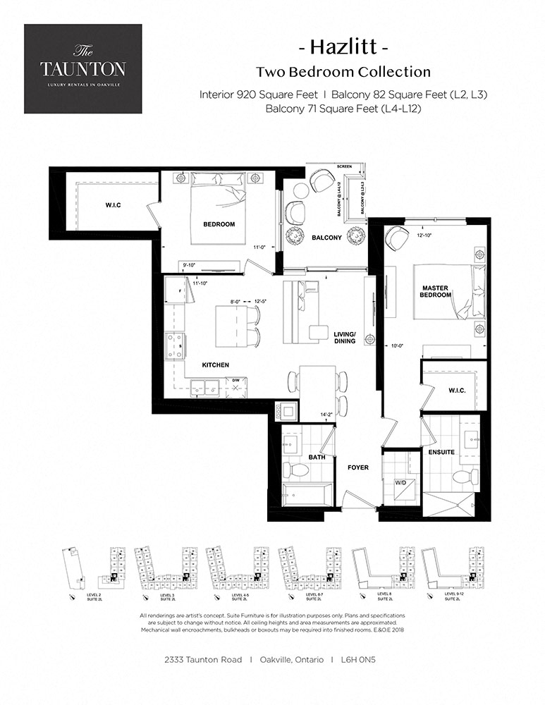 Floor plan for 2 beds, 2 baths, 920 sqft